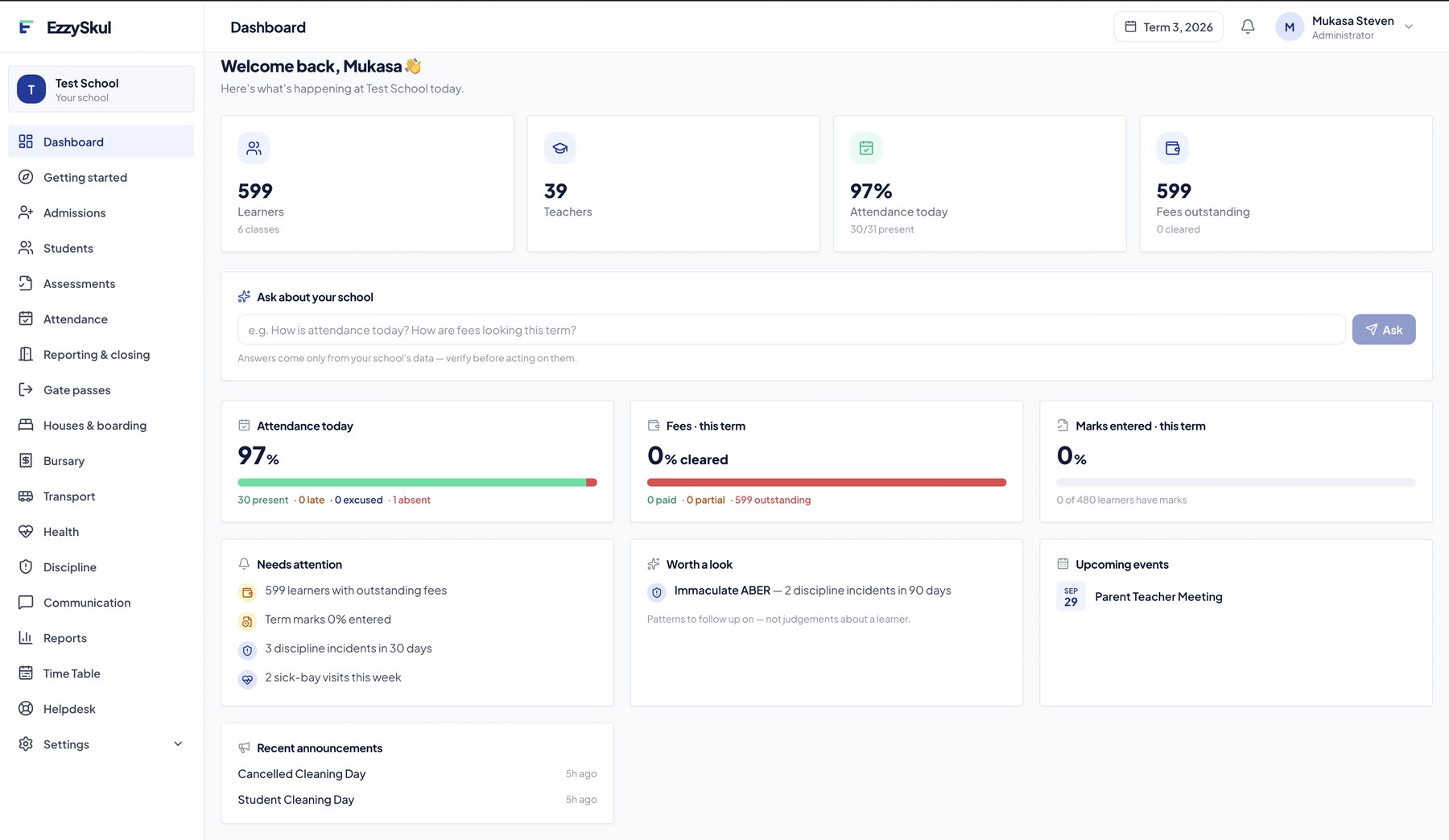 The EzzySkul school portal